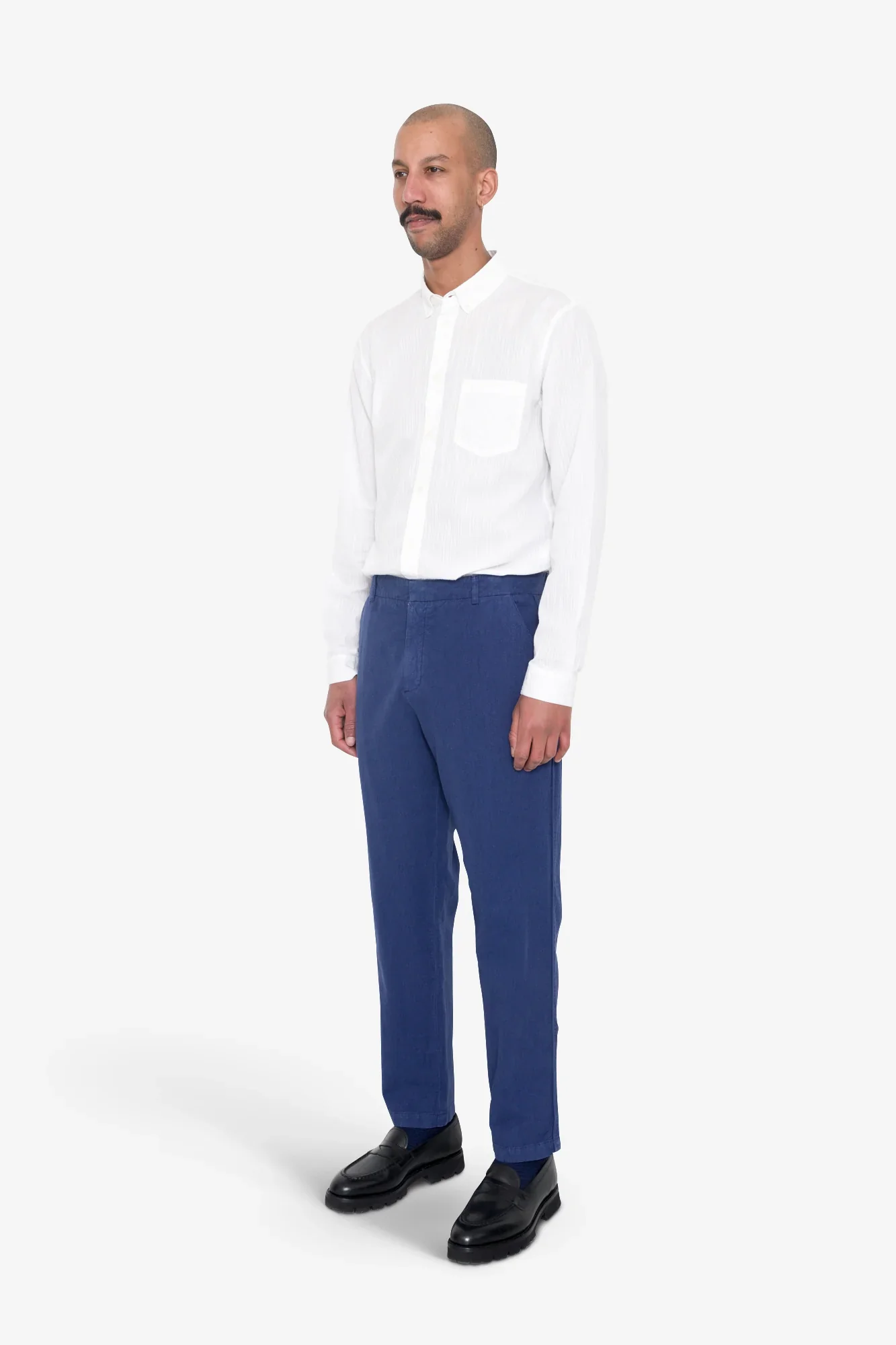 Fixed Waistband Cotton Linen Trousers - Deep Blue - Image 4